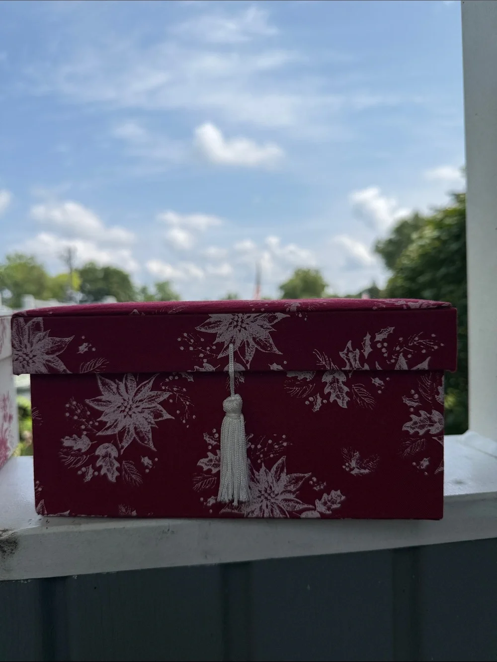 Decorative Fabric Storage Boxes - Red & Cream Floral Set 9X4-1/2 inch with gift
